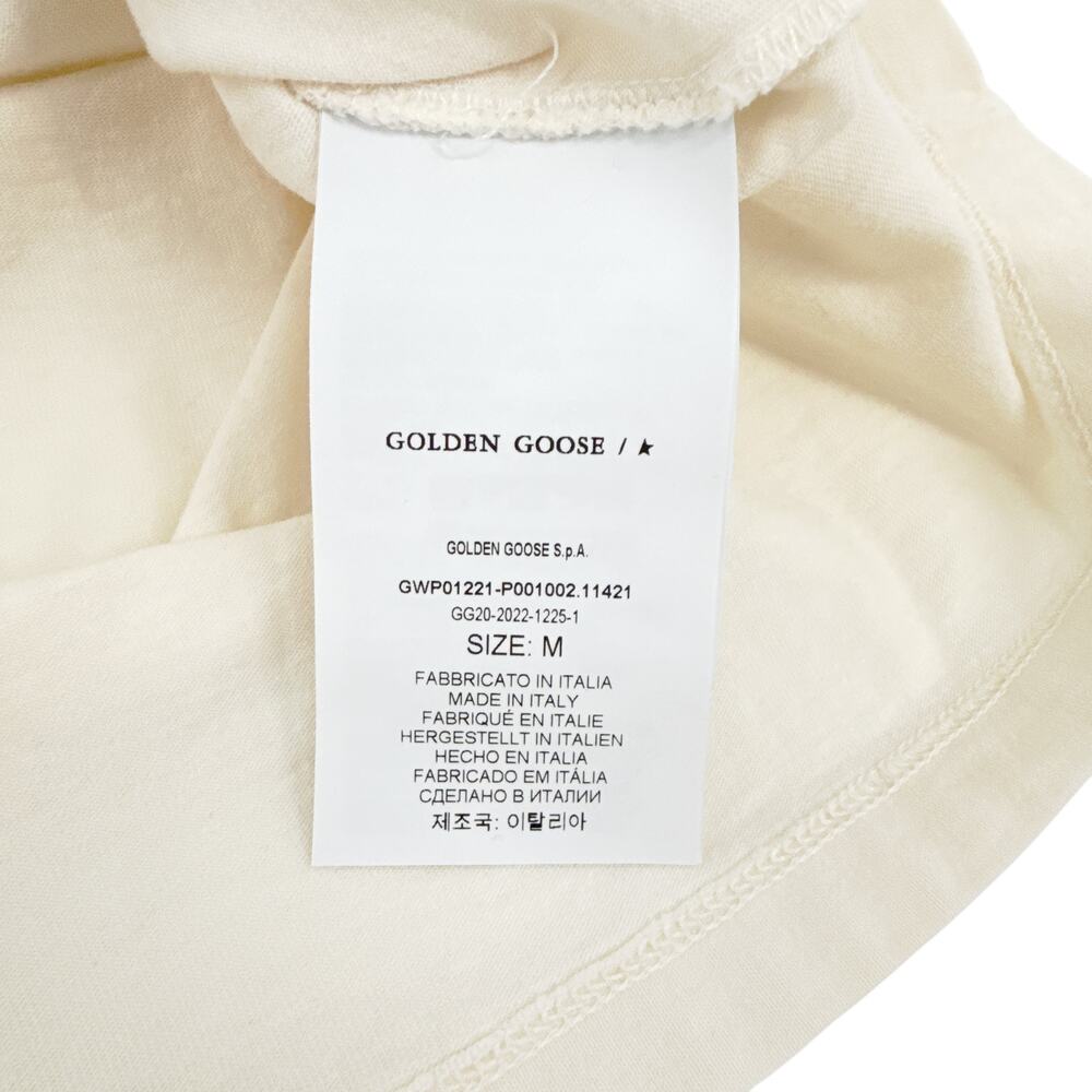 GOLDEN GOOSE Aged White Cotton Tee with Print & Embroidery M - Picture 6 of 10